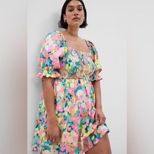 Puff Sleeve Linen-Blend Dress, GAP